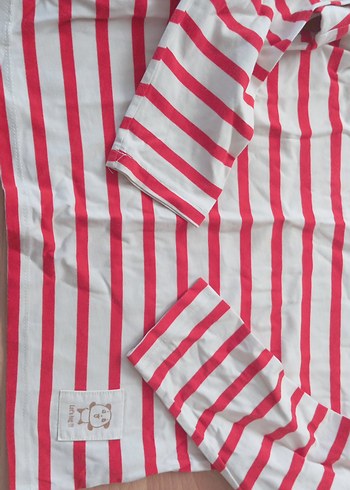 Kız Çocuk Kırmızı Çizgili Uzun Kollu Tişört - Görsel 3