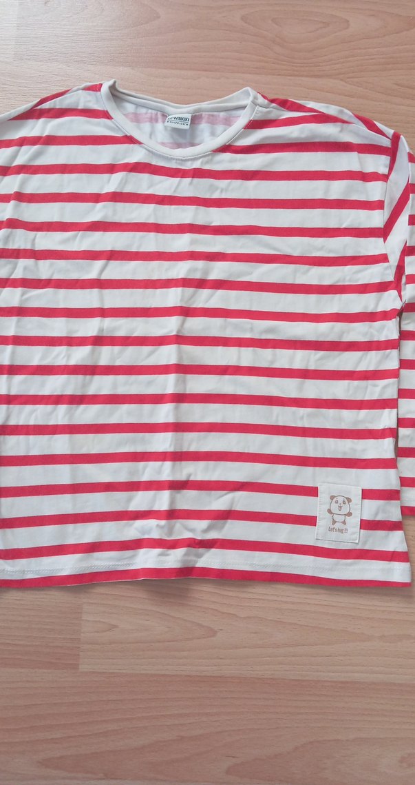 Kız Çocuk Kırmızı Çizgili Uzun Kollu Tişört - Görsel 2