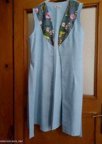 Nakışlı Drapeli Mavi Uzun Kadın Yelek - Görsel 3