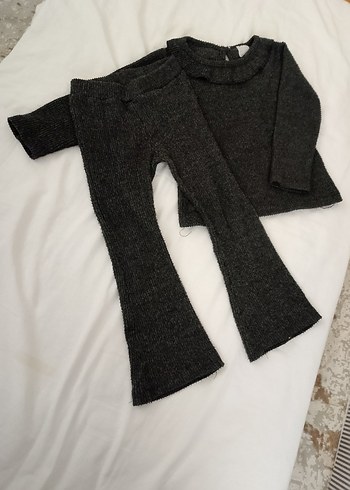 Gri Triko Bebek Kız Takımı Uzun Kollu - Görsel 3