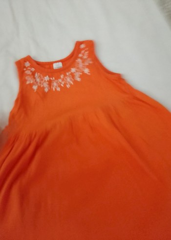 Nakışlı Turuncu Kız Çocuk Elbisesi - Görsel 2