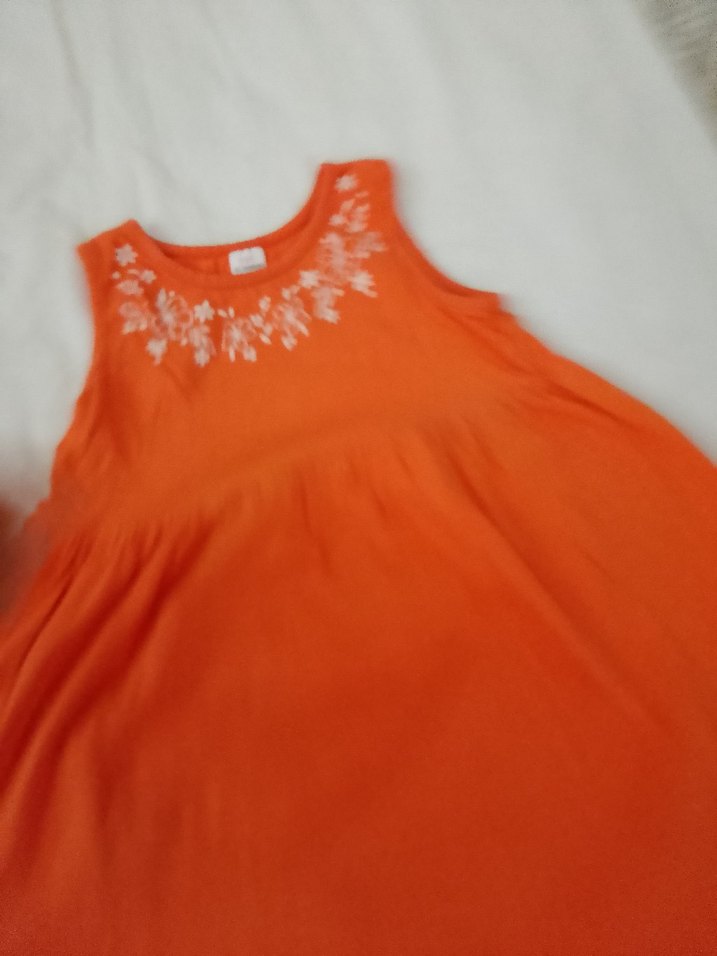 Nakışlı Turuncu Kız Çocuk Elbisesi - Görsel 2