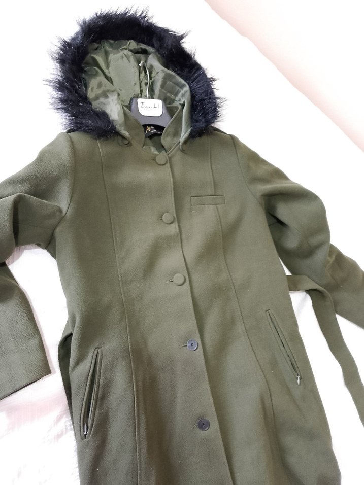 Düğmeli Uzun Haki  Kaban - Görsel 5