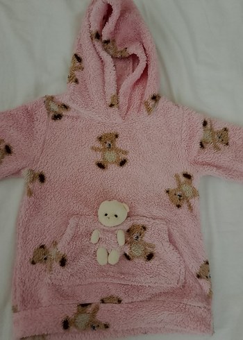 Kapüşonlu Kız Çocuk Pembe polar - Görsel 2