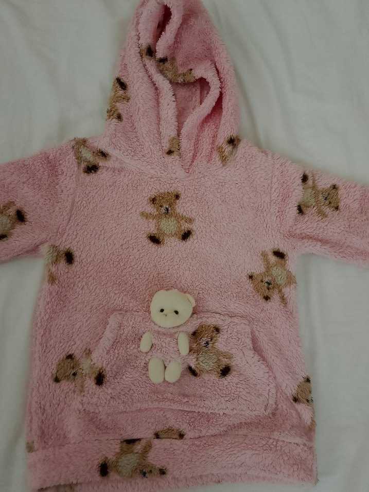 Kapüşonlu Kız Çocuk Pembe polar - Görsel 2