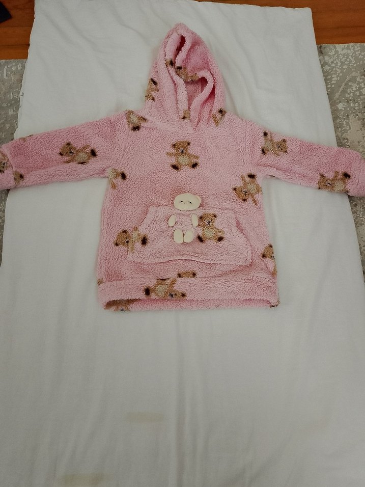 Kapüşonlu Kız Çocuk Pembe polar - Görsel 3