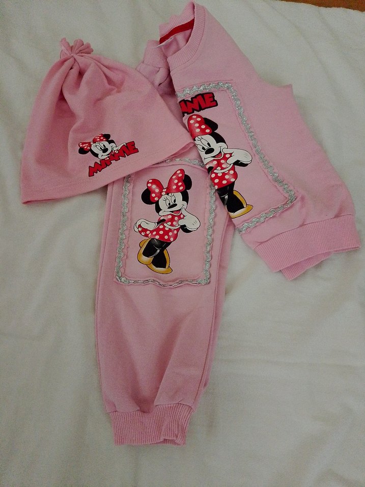 Pembe Minnie Baskılı Bebek Kız Takımı - Görsel 3