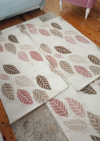 Beyaz Renkli Yaprak Desenli Çağdaş Halı - Görsel 2