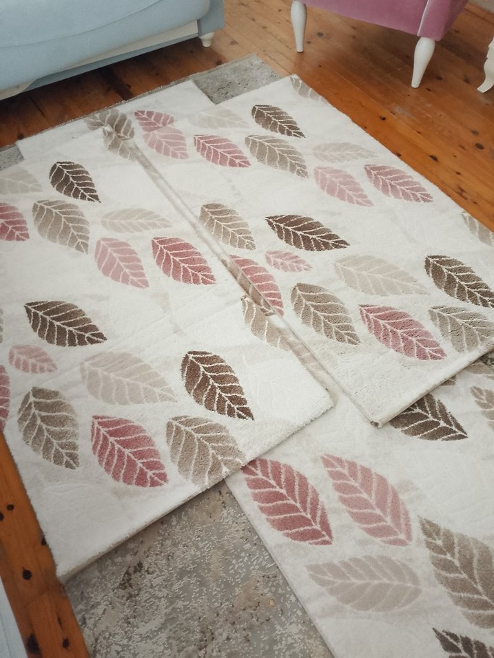Beyaz Renkli Yaprak Desenli Çağdaş Halı - Görsel 2