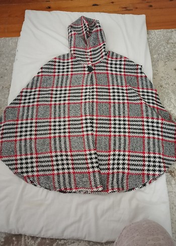 Gri Ekose Düğmeli Midi Kadın panço - Görsel 2