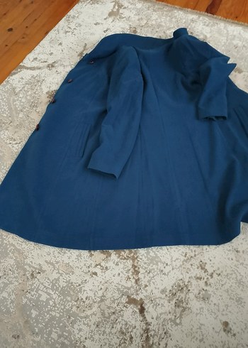 Düğmeli Mavi Kadın Kaban - Görsel 4