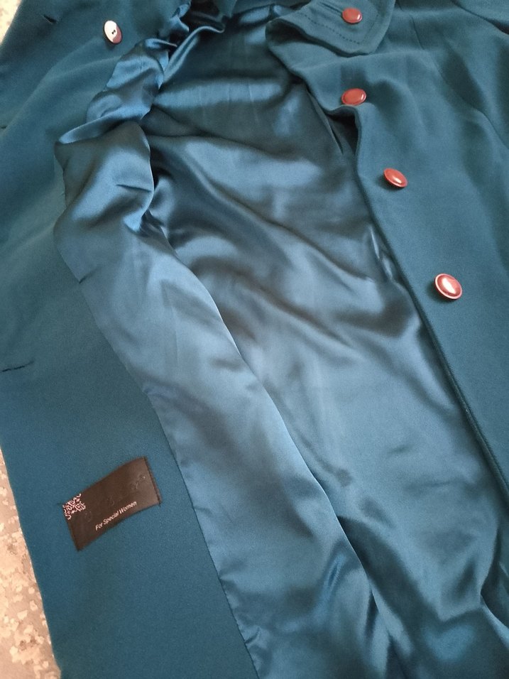 Düğmeli Mavi Kadın Kaban - Görsel 2