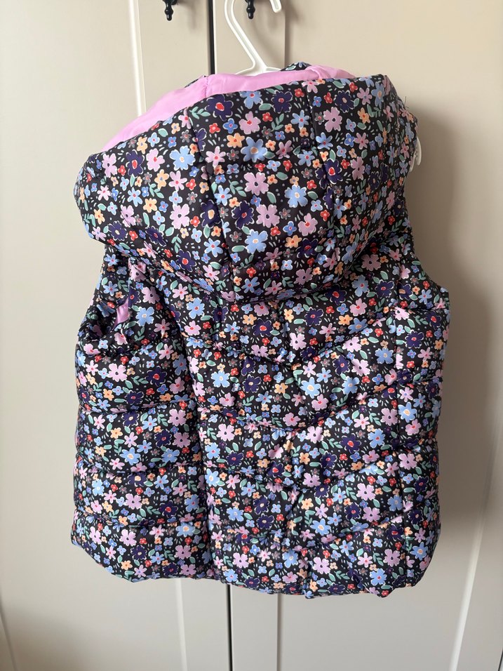 Çiçek Desenli Kız Çocuk Kapüşonlu Yelek - Görsel 2