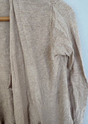 Bej Uzun Kollu Keten Kadın Hırka - Görsel 3