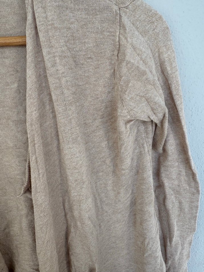 Bej Uzun Kollu Keten Kadın Hırka - Görsel 3