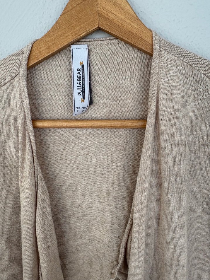 Bej Uzun Kollu Keten Kadın Hırka - Görsel 2