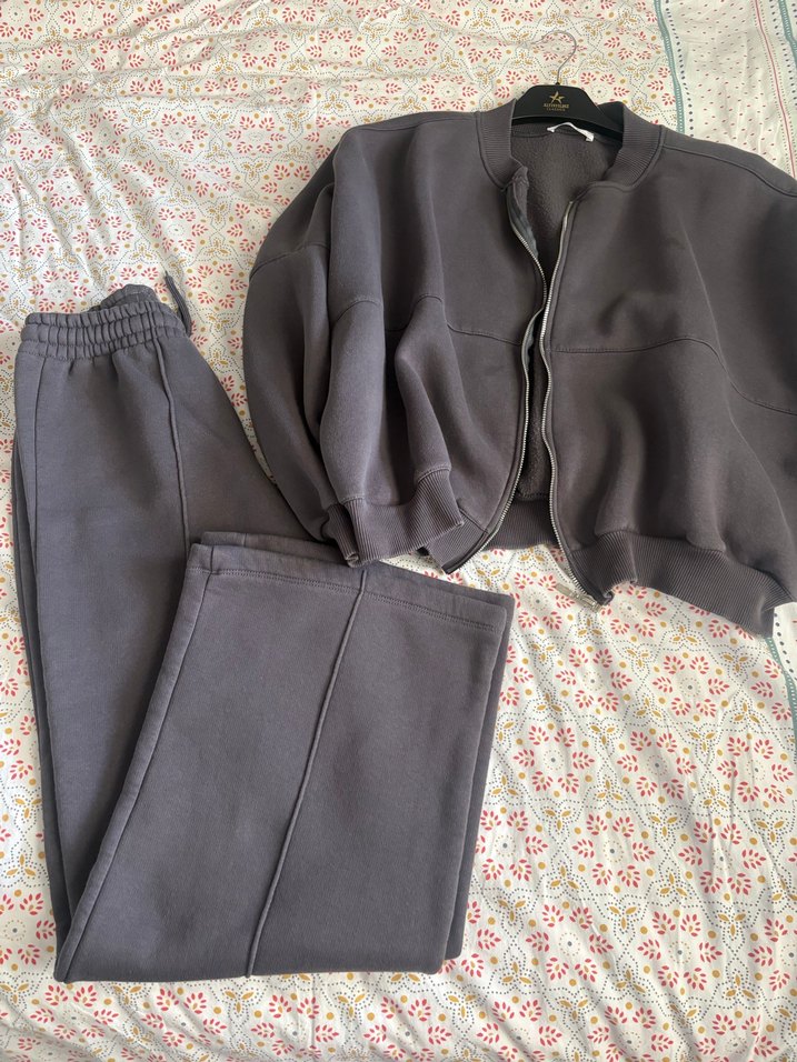 Gri Yüksek Yakalı Salaş Kadın Eşofman Takımı - Görsel 3