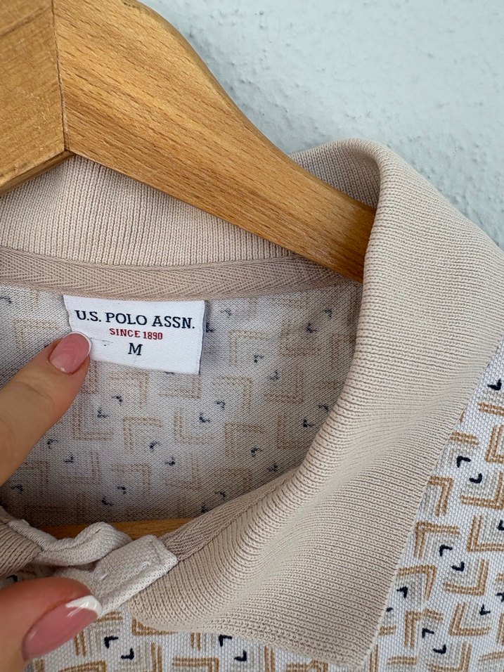 Bej Desenli Kısa Kollu Polo Tişört - Görsel 2