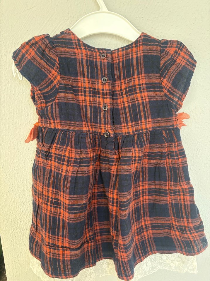 Kız Çocuk Turuncu Kareli Elbise - Görsel 3