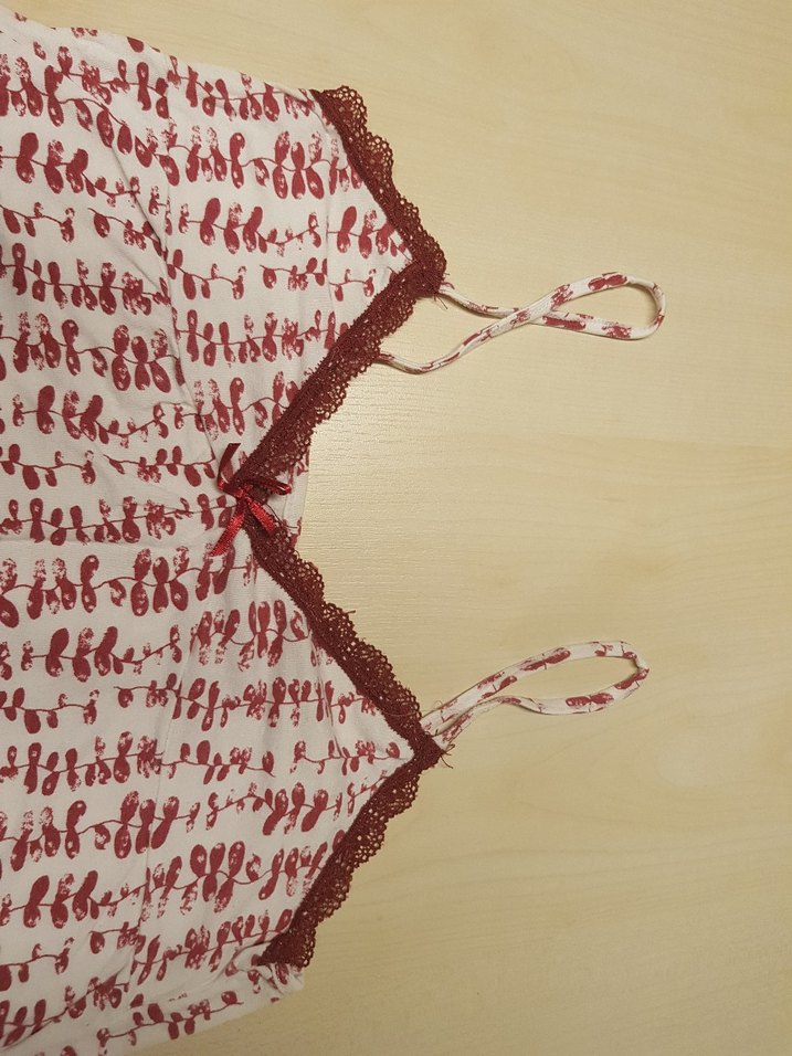 Bordo Desenli Pamuklu İp Askılı Uzun Gecelik - Görsel 2