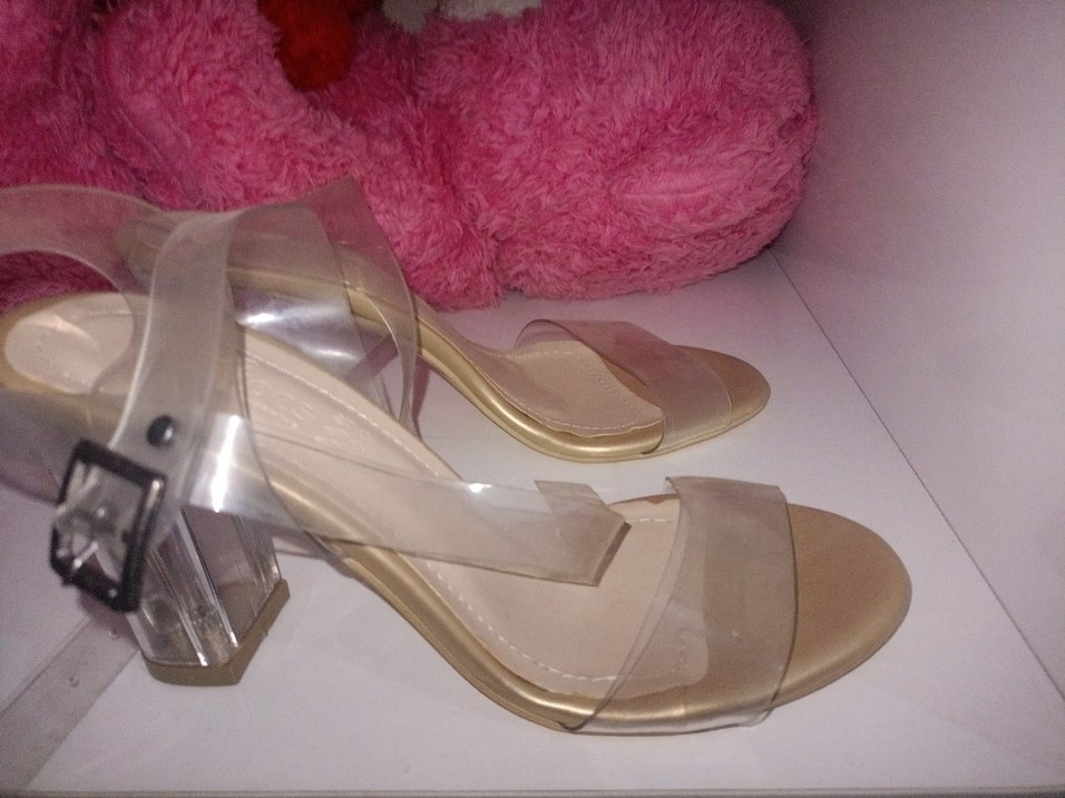 Bej Şeffaf Bantlı 9 cm Topuklu Kadın Ayakkabı - Görsel 2