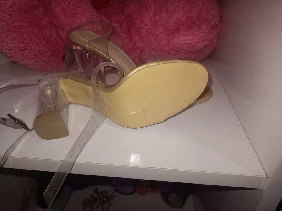 Bej Şeffaf Bantlı 9 cm Topuklu Kadın Ayakkabı - Görsel 3