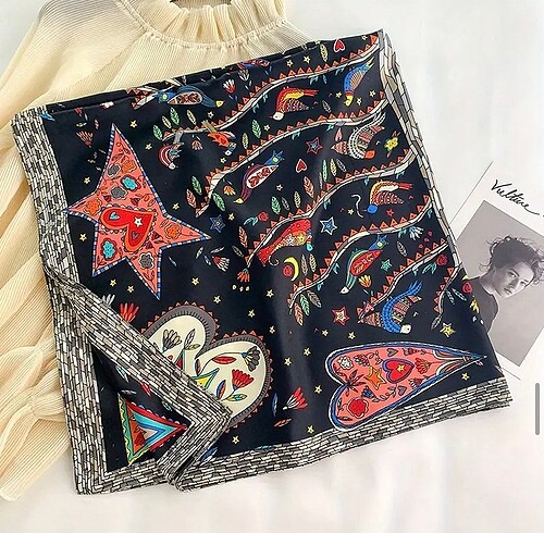 Hayat Ağacı İpek Saten Eşarp