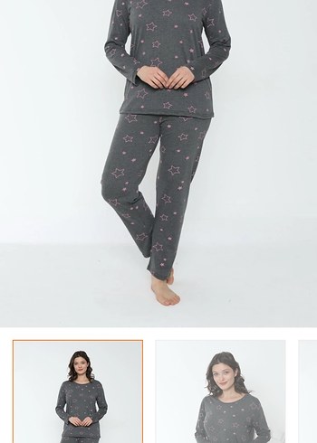 diğer Beden gri Renk Gri Baskılı Rahat Kadın Pijama Takımı