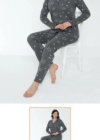 Diğer Gri Baskılı Rahat Kadın Pijama Takımı