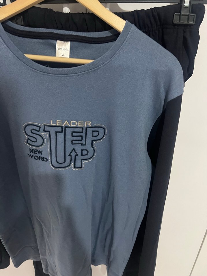 Erkek Mavi Gri Baskılı Uzun Kollu Pijama Takımı - Görsel 2