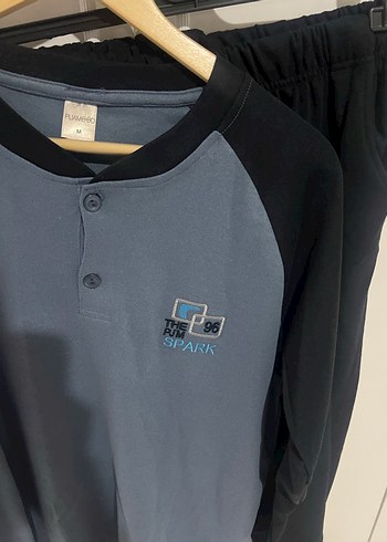 Erkek Uzun Kollu Düğmeli Gri Mavi Pijama Takımı - Görsel 2