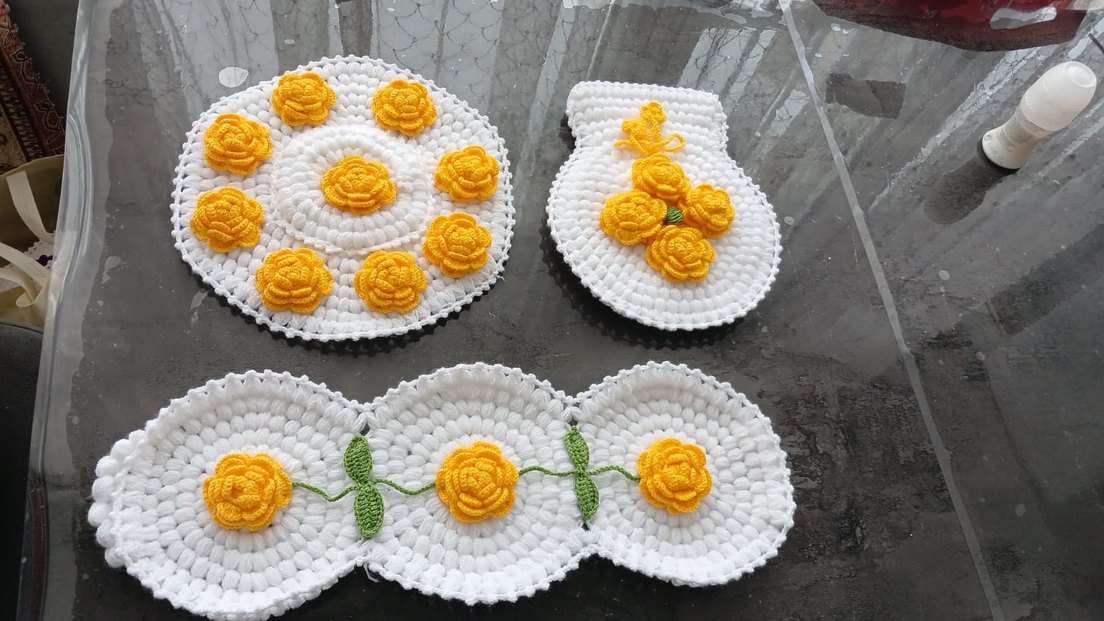 El Örgüsü Beyaz Gri Çiçekli Dekoratif Set - Görsel 3