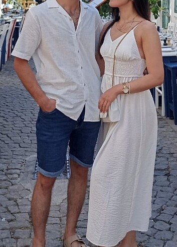 m Beden Beyaz midi boy elbise