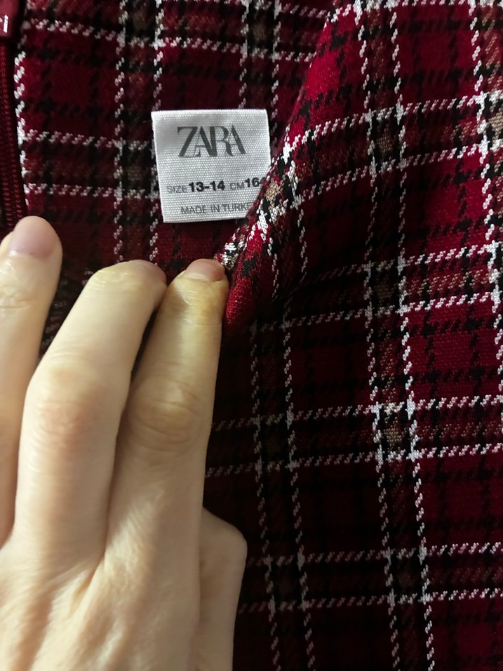 Bordo Kareli Kız Elbise Kısa Kollu - Görsel 2