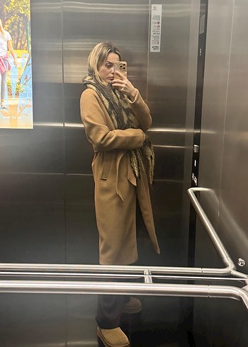 Kahve Kadın Uzun Süet Kemerli Kaban - Görsel 4