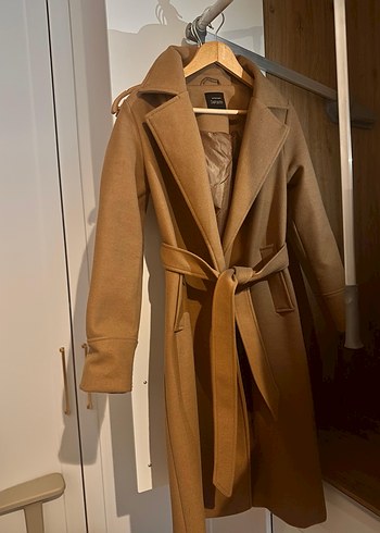 Kahve Kadın Uzun Süet Kemerli Kaban - Görsel 2