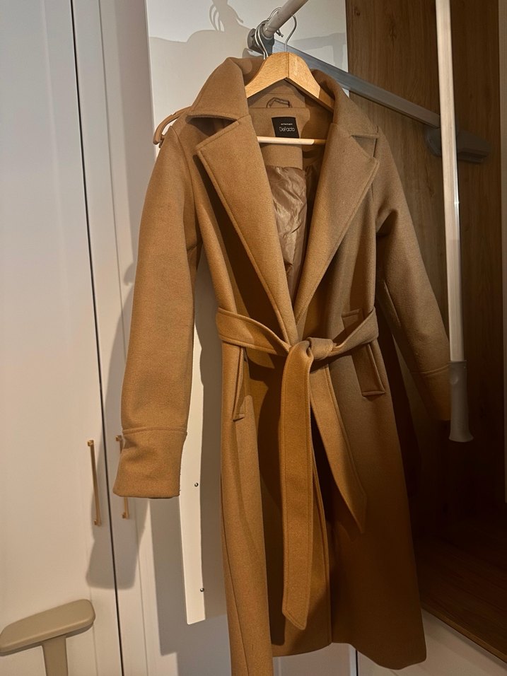 Kahve Kadın Uzun Süet Kemerli Kaban - Görsel 2