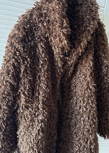 Kahverengi Uzun Kabarık Kadın Kaban - Görsel 2