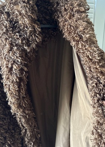 Kahverengi Uzun Kabarık Kadın Kaban - Görsel 4