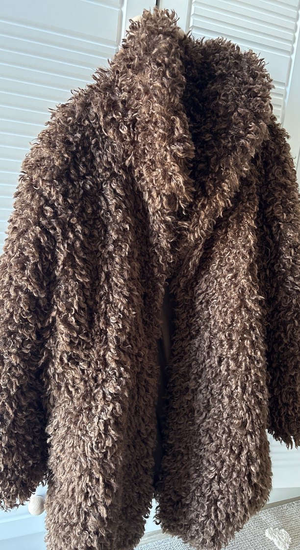 Kahverengi Uzun Kabarık Kadın Kaban - Görsel 2