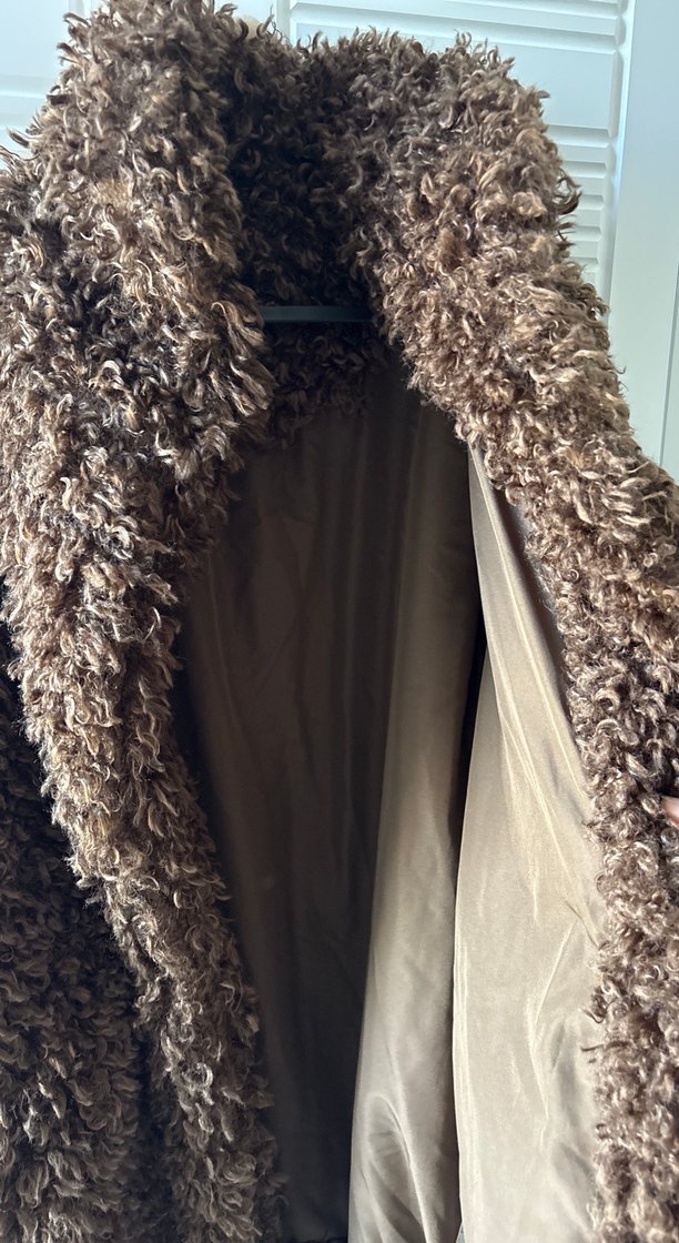 Kahverengi Uzun Kabarık Kadın Kaban - Görsel 4