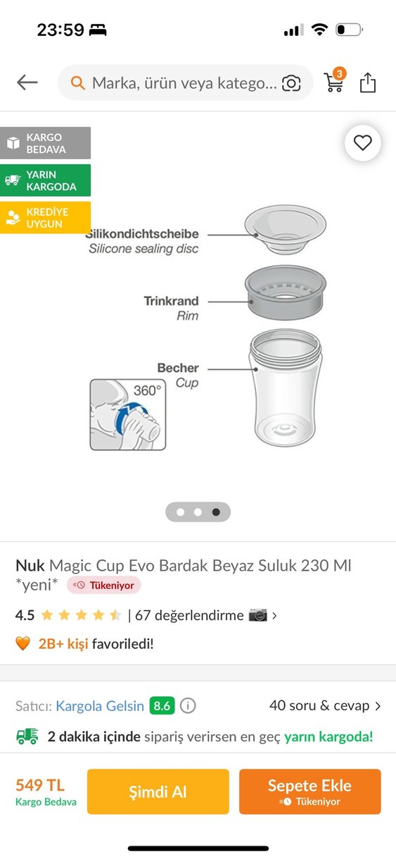 Nuk Magic Cup Evo 230 ml mor alıştırma bardağı - Görsel 2