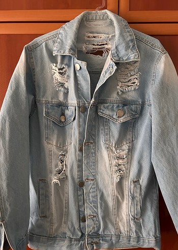 Düğmeli Oversize Açık Mavi Denim Ceket