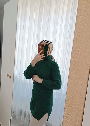 Yeşil Kadın Boğazlı Örgü Triko - Görsel 3