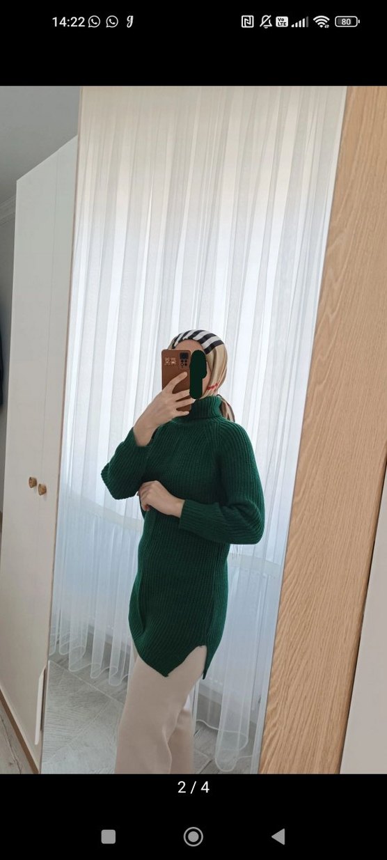 Yeşil Kadın Boğazlı Örgü Triko - Görsel 3