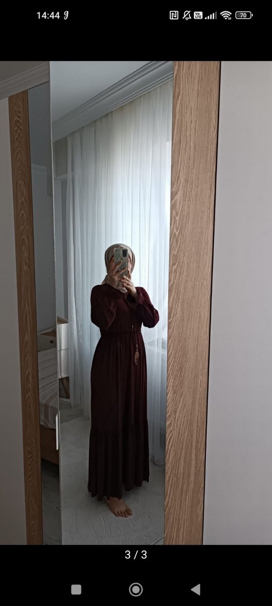 Bordo Bohem Uzun Kollu Uzun Elbise - Görsel 3