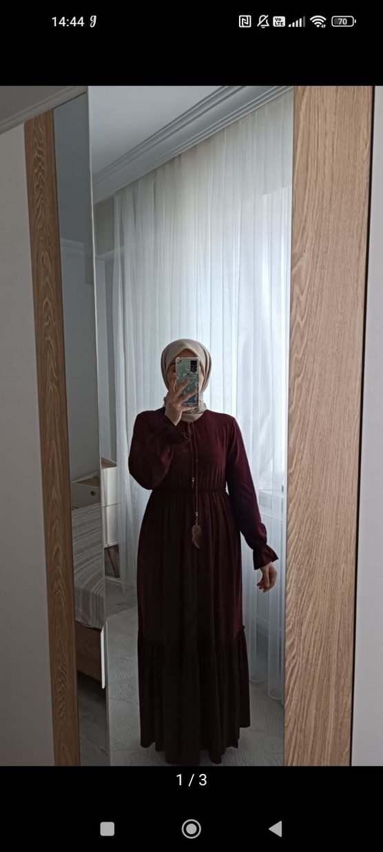 Bordo Bohem Uzun Kollu Uzun Elbise - Görsel 2