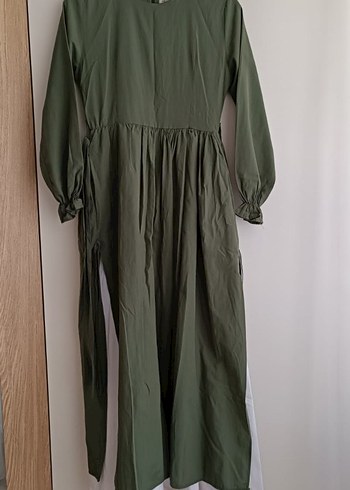 Kadın Haki Uzun Keten Elbise - Görsel 2