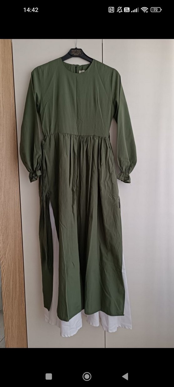 Kadın Haki Uzun Keten Elbise - Görsel 2