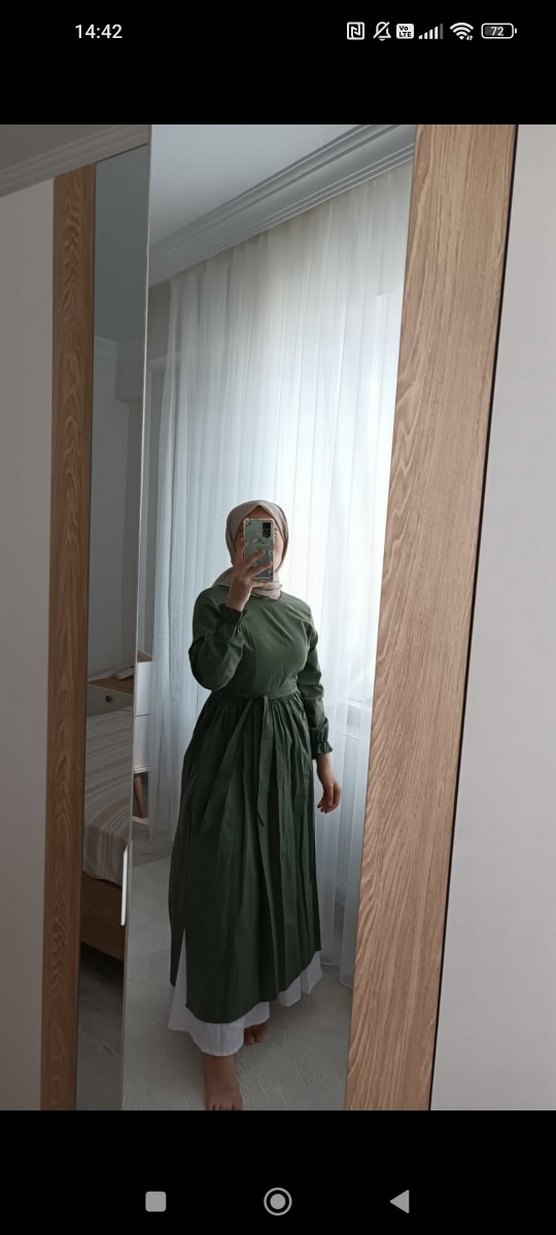 Kadın Haki Uzun Keten Elbise - Görsel 4